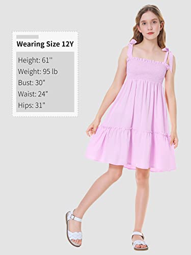 Girls Summer Dress Smocked Tie Strap Boho Casual Babydoll Shirred A-Line Tiered Dresses Purple 10Y #TOP5