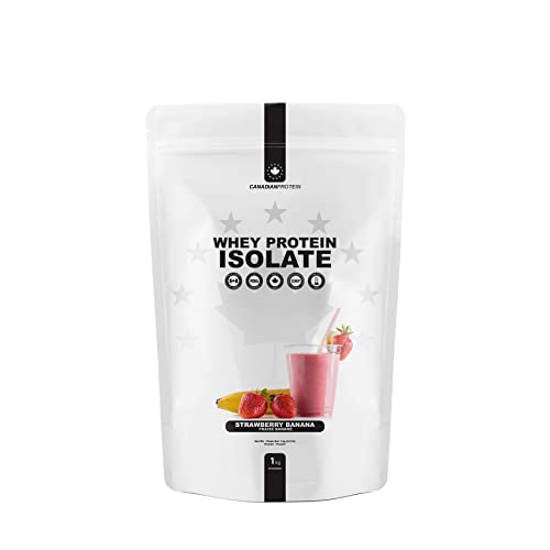 Canadian Protein 100% Whey Isolate 27g of Protein | 1 kg of Strawberry Banana Flavoured Low Carb Keto Friendly Workout Recovery Drink | Protein Powder Rich in BCAA Amino Acids