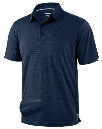 G Gradual Men's Golf Shirts Navy Blue Grid Short Sleeve Dry Fit Moisture Wicking Performance Lightweight Athletic Summer Collared Polo Shirts for Men XX-Large