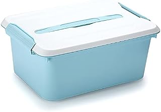IGNPION Plastic Craft storage Box with Dividers Tray Stackable Craft Storage Organiser with Carry Handle Storage Containers for Art & Craft, Cosmetic, Toys, Sewing Accessories, Blue+White