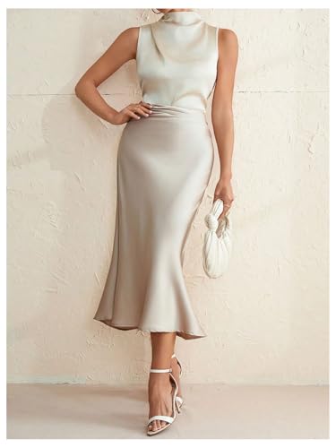 WDIRARA Women's Satin Skirt High Waisted Ruched Fishtail Long Skirts4