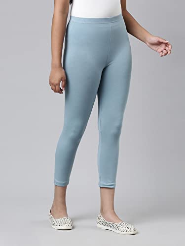 Image of GO COLORS Girls Solid Mid Rise Slim Fit Cropped Leggings