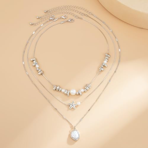 Seashell Necklace Shell Necklaces for Women Charm Necklace Beachy Jewelry for Women Gold Pearl Starfish Necklace Stack Non Tarnish Waterproof Summer Jewelry 5