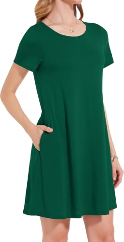 Image of Womens Summer Dresses Beach Casual Loose Tshirt Floral Short Sleeve Flowy Pockets Sundresses 2026