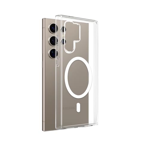 Image of Prolet Anti -Yellow Crystal Clear Hard Case Cover Compatible with Samsung Galaxy S24 Ultra with Magnetic Mag-Safe Wireless Charging Support, Shockproof Hard Back Cover (Transparent)