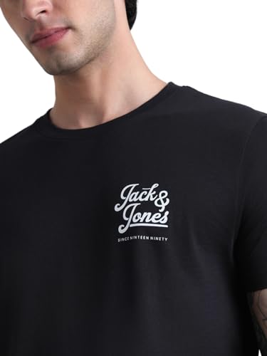 Image of Jack & Jones Men Pure Cotton Typography Printed Slim Fit T-Shirt