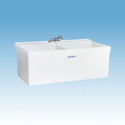 Mustee 27W Composite 2-Basin Wall Mount Tub Utility Sink With Drain, White #TOP1