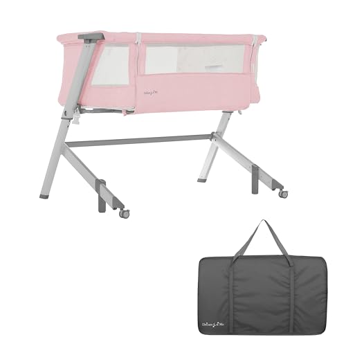 Image of Dream On Me Skylar Bassinet and Beside Sleeper in Pink, Lightweight and Portable Baby Bassinet, Five Position Adjustable Height, Easy to Fold and Carry Travel Bassinet, JPMA Certified