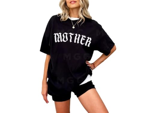 Gothic Mother Graphic T-Shirt, Old English Goth Mom Tee, Alternative Metal Aesthetic Oversized Shirt (X-Large) Black