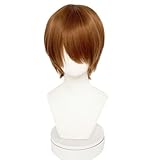 Bokerom Anime Yagami Light Cosplay Wig, Man Dark Brown Short Hair Wigs, Halloween Costume Party Accessories with Wig Cap