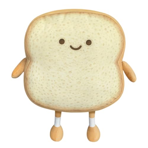 Image of DENTRUN Toast Plush Pillow, Soft Bread Shape Food Cushion for Hugging Decor | funny expression, sofa /bed cushion, soft plush, gift for kids /adults, room decor