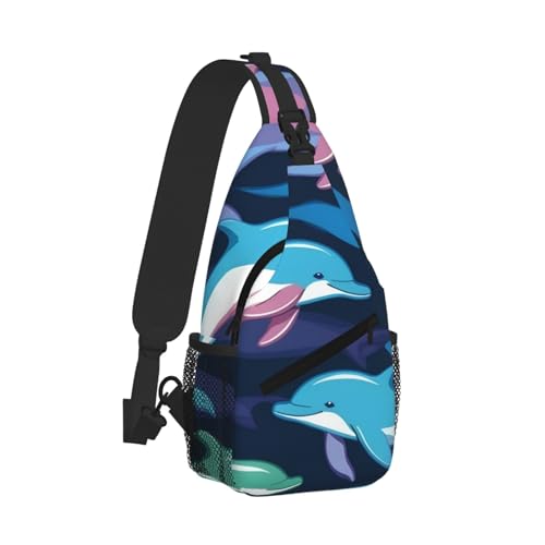 Dolphin Printing Cross Chest Bag Diagonally Sling Backpack Crossbody Shoulder Bags Sling Travel Hiking Daypack2