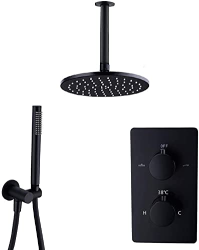 Plafond en laiton noir avec douche de 10 pouces et douchette à main