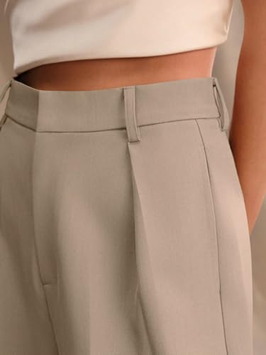 Image of KOTTY Women's High Waist Wide Leg Trousers | Solid Relaxed Fit Pants for Office, Casual Soft Flowing Polyester Blend Pants for Women
