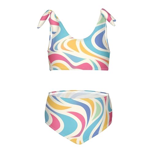 KLL Colorful Waves Girls 2 Piece Bikini Sets Beach Swimsuits Swimwear Adjustable Strap