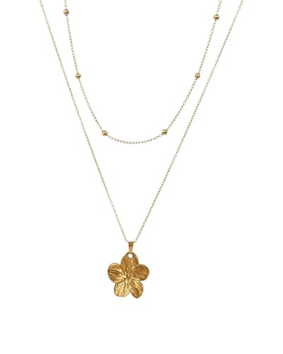 Yotlein Collar Dorado Mujer, Collares de Capas de Oro, Collar de Colgante de Flores Plegadas de Metal Dorado, Joyería Ajustable para Mujeres y Niñas, Joyería de Flores, Regalo de Boda