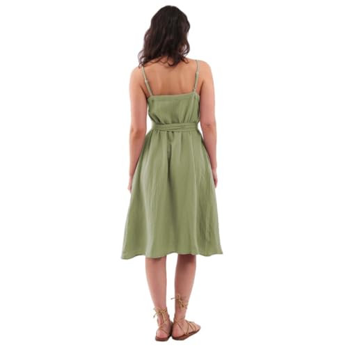 Image of Amazhiyu Women's Cotton Gauze Summer Midi Wrap Dress | Spaghetti Strap, Sleeveless, with Pockets, V-neckline