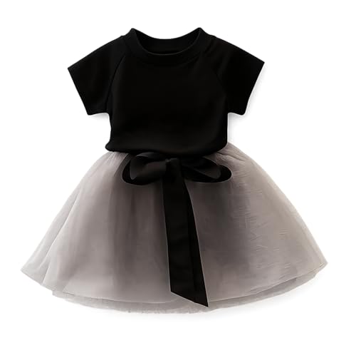 Image of Bold N Elegant Girls Black Top & Grey Tutu Dress Set with Bow | Stylish Wear Outfit for Toddlers & Kids