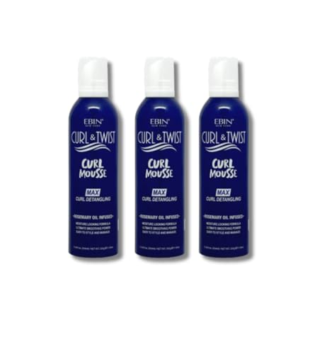EBIN NEW YORK Curly Hair Products Mousse – 3x Curl & Twist Curl Detangling Mousse 12.49 oz each Bundle Lightweight Foam with Argan, Castor & Olive Oil for Definition & Moisture– Gift Set (3 Items)