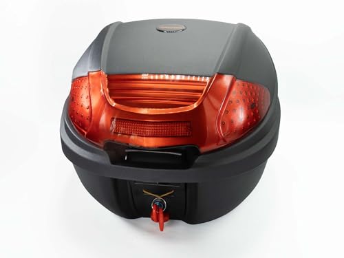Secura Motorradkoffer Topcase schwarz 32 L abschließbar mit Rücklicht und Halterung | Topcase für Motorrad Quad Zubehör Koffer hinten | Top Case Gepäckträger Koffer Motorrad Box