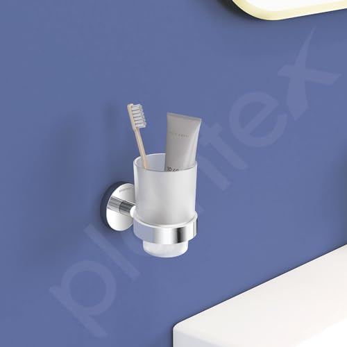 Image of Plantex Smero Pure Brass Toothbrush and Paste Holder /Tumbler Holder /Toothpaste Holder /Bathroom Accessories - Circle (Chrome)