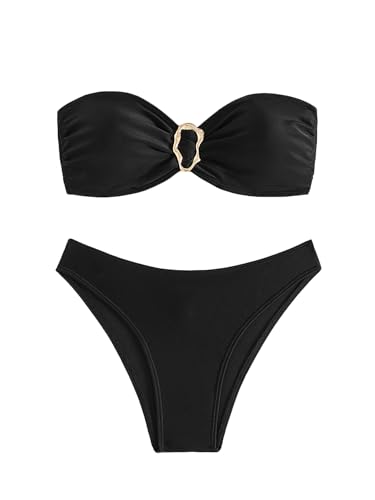 Women's Bandeau Ring Bathing Suit High Waist Summer Swimsuit Bikinis Set