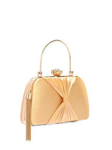 Image of TOOBA Handicraft Women's Beautiful Bling Box Clutch Bag | Evening Bag, Bridal Purse & Party Handbag | Wedding & Special Occasion Clutch (Knot Small Boat)