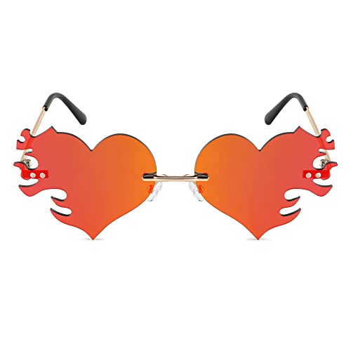 FEISEDY Melting Flame Heart Sunglasses For Women Men Trendy Rimless Fire Shaped Party Glasses B23662