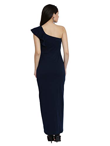 Image of Miss Chase Women's Solid One Shoulder Sleeveless Ruffled Maxi Dress