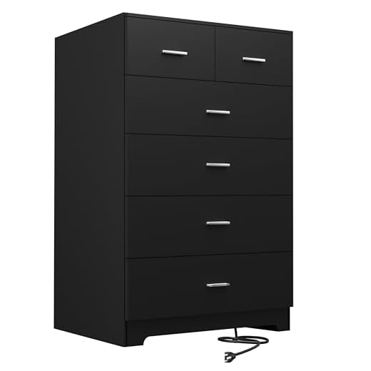 6-Drawer Wooden Dresser with Charging Station