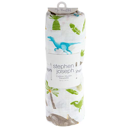 Image of Stephen Joseph, Muslin Swaddle Blanket for Baby Girls and Boys, Newborn Receiving Blanket for Swaddling, 100% Cotton Baby Swaddle Wrap, Receiving Swaddle Wrap, 47 x 47 inches, Dino