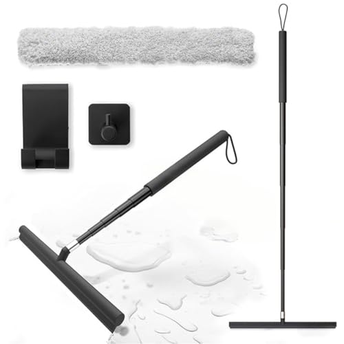 Duschabzieher Langer Stiel, 20-120cm Duschabzieher Schwarz, Fensterwischer mit Teleskopstiel, Glasabzieher Dusche, Bodenabzieher Dusche, Für Dusche, Bad, Spiegel, Glasreinigung