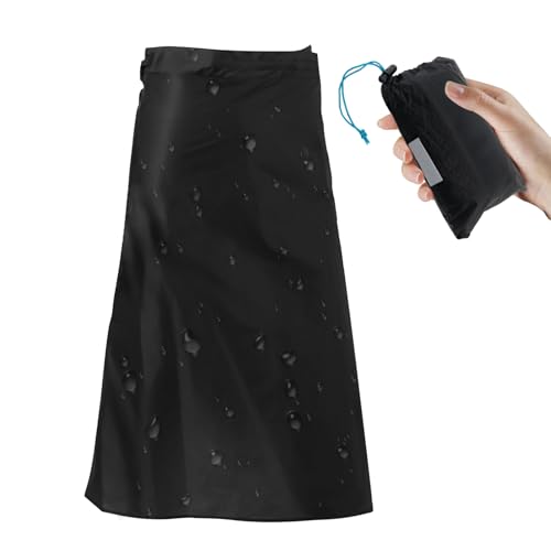 Ultralichte regenrok, 150D nylon regenkilt, waterdichte regenkleding voering voor fietsen, paardrijden, kamperen, wandelen, opvouwbare regenrok met opbergzakje (zwart)