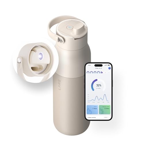 LARQ Botella PureVis 2 680ml – Purificador de Agua UV Autolimpiante, Seguimiento de Hidratación por App, Pajita con Filtro, Asa Desmontable, Aislamiento de Doble Pared, Mojave Dune