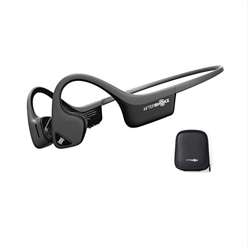 AfterShokz Trekz Air Open Ear Sport Kopfhörer, Bluetooth Kopfhörer, Knochenschall Kopfhörer, Bone Conduction Headphones, Mit Tragetasche/Wireless/Mikrofon/Etwa 30g, Schiefergrau