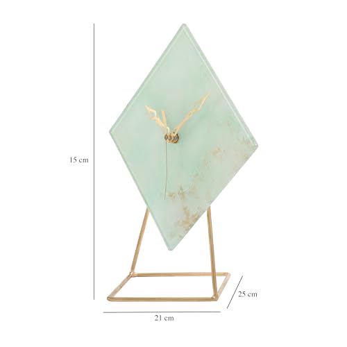 Image of Decor de Maison Brings Handcrafted Hannah Glass Embossed Table Clock for Living Room, Bedroom, Study Table | Classic Non-Ticking Tabletop Battery Operated Analog Desk Clock in Glass (21x25x15cm)