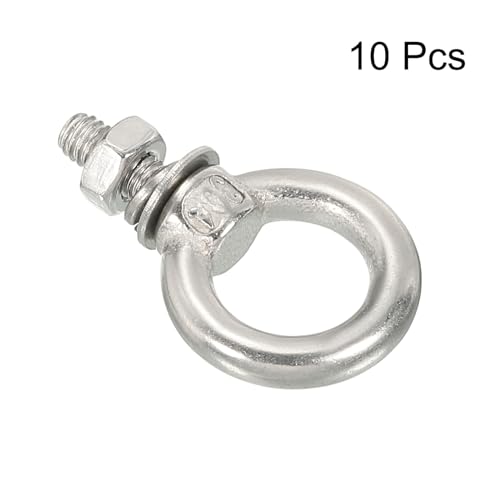 Image of uxcell M4x11 3 /16 inch x7 /16 Stainless Steel Eye Bolts Threaded Screw Eyebolt Shoulder Ring with Nuts Washers for Lifting Hanging, 10 Set