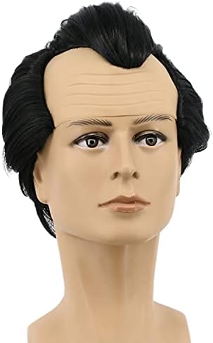 yuehong Mens Short Black Bald Wig Receding Hairline Wig