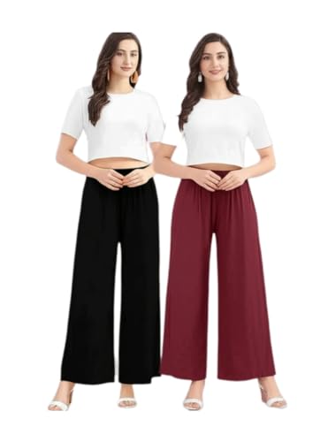 Image of Set of 2 Soft Reyon Cotton Regular Palazzo for Womens and Girls Combo Pack