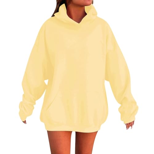 Hoodies for Teen Girls,hoodies for girls 10-12,girl's fashion hoodie & sweatshirts,Youth Long Sleeve Oversized Hooded Sweatshirts Cute Trendy Plain Preppy Pullover Tops Fall Clothes Light Yellow