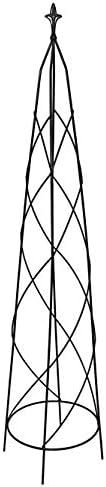 Panacea Small Nostell Obelisk, 51.5" Black Metal Garden Trellis with Fleur-de-Lis Finial, Spiral Rod Plant Support Tower for Climbing Vines, Outdoor Steel Obelisk for Gardens & Pots