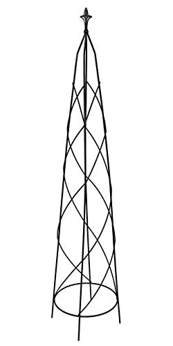 Panacea Small Nostell Obelisk, 51.5" Black Metal Garden Trellis with Fleur-de-Lis Finial, Spiral Rod Plant Support Tower for Climbing Vines, Outdoor Steel Obelisk for Gardens & Pots