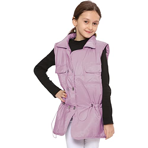 Gilet long sans manches pour fille veste matelassée à capuche hiver rose