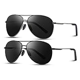 kunchu 2 Paare Fliegerbrille Sonnenbrille-Herren-Damen-Pilotenbrille Retro Vintage Polarisiert Sunglasses Set Schwarz Piloten Brille mit UV400 Schutz Fahrerbrille Verspiegelt Brille für Men