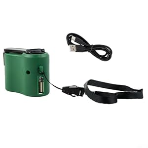USB-handslinger stroomgenerator oplader met datakabel, draagbare handmatige oplader voor mobiele telefoons in reizen en scenario's (groen)