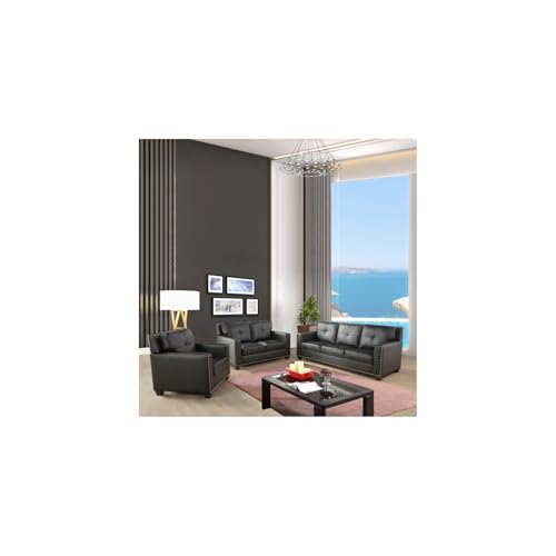 HomeStock Modern Muse Furniture Modern Linen Modular Sectional Set with Sofa, Loveseat,Chair,6 Seats Sectional Sofa with Black