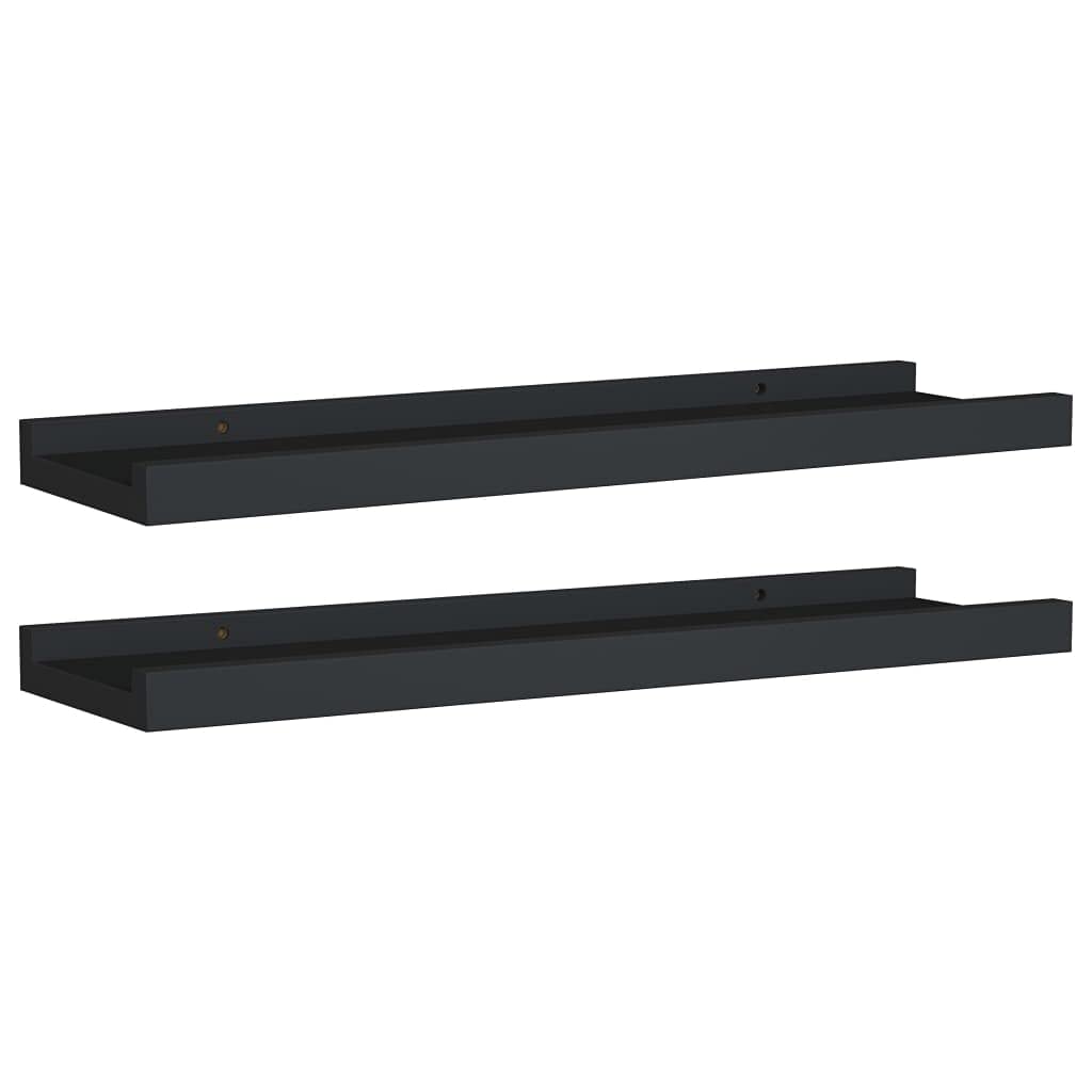 Mensole da Parete 2 Pezzi per Quadri e Cornici, Design a U in MDF Laccato Nero, Supporto Anticaduta per Decorazioni, 40 x 9 x 3 cm