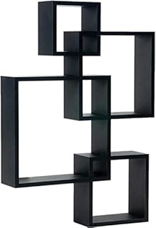 Set of 4 Square Black Floating Wall Shelves Decoration Wood Wall Mounted Large Storage Hanging Shelf for Photo Living Room Bedroom Office Bathroom Kitchen Home Laundry Room Modern Display Rack