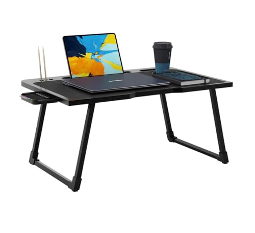 Image of Cubiker Engineered Wood Multipurpose Foldable Lapdesk with Cup Holder | Table Home Study Writing Table, Foldable and Portable /Ergonomic Edges (Black - 60[L] X 40[W] X 24[H] Cm)
