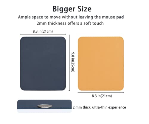 Image of Aropana Mouse Pad, Reversible Dual Color Vegan Leather MouseMat for Wireless and Wired Mouse Anti Fray with Stitched-Edges for Office and Home (25cm x 21cm - Blue /Yellow)
